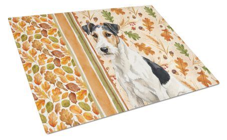 Smooth Fox Terrier Heirloom Fall Glass Cutting Board Decorative Tempered Glass Kitchen Cutting and Serving Board Large Size Chopping Board